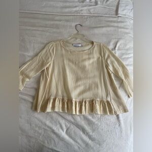 See by chloe Cream Ruffle-Hem 3/4 Sleeve Top